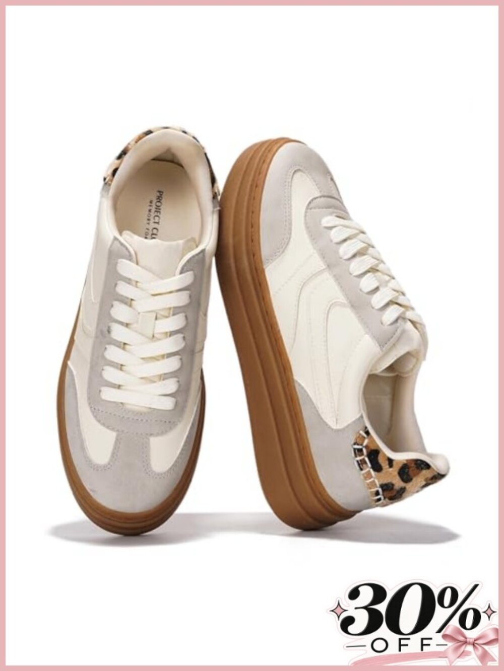 Platform Sneakers Women Lightweight Lace-up Shoes Faux Leather